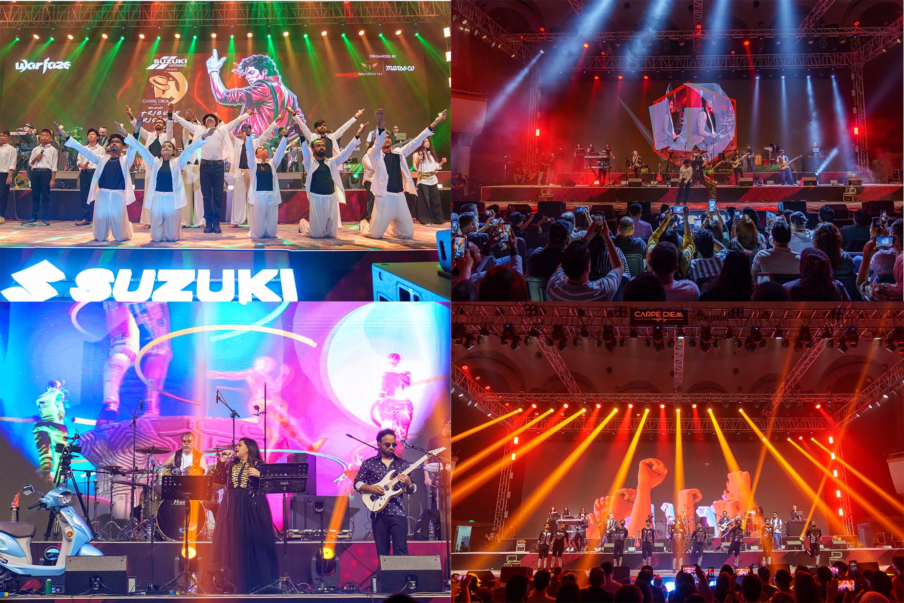 Warfaze Michael Jackson tribute concert in Dhaka — Michael Imran performing as MJ with dancers, the crowd, and the full stage under lighting