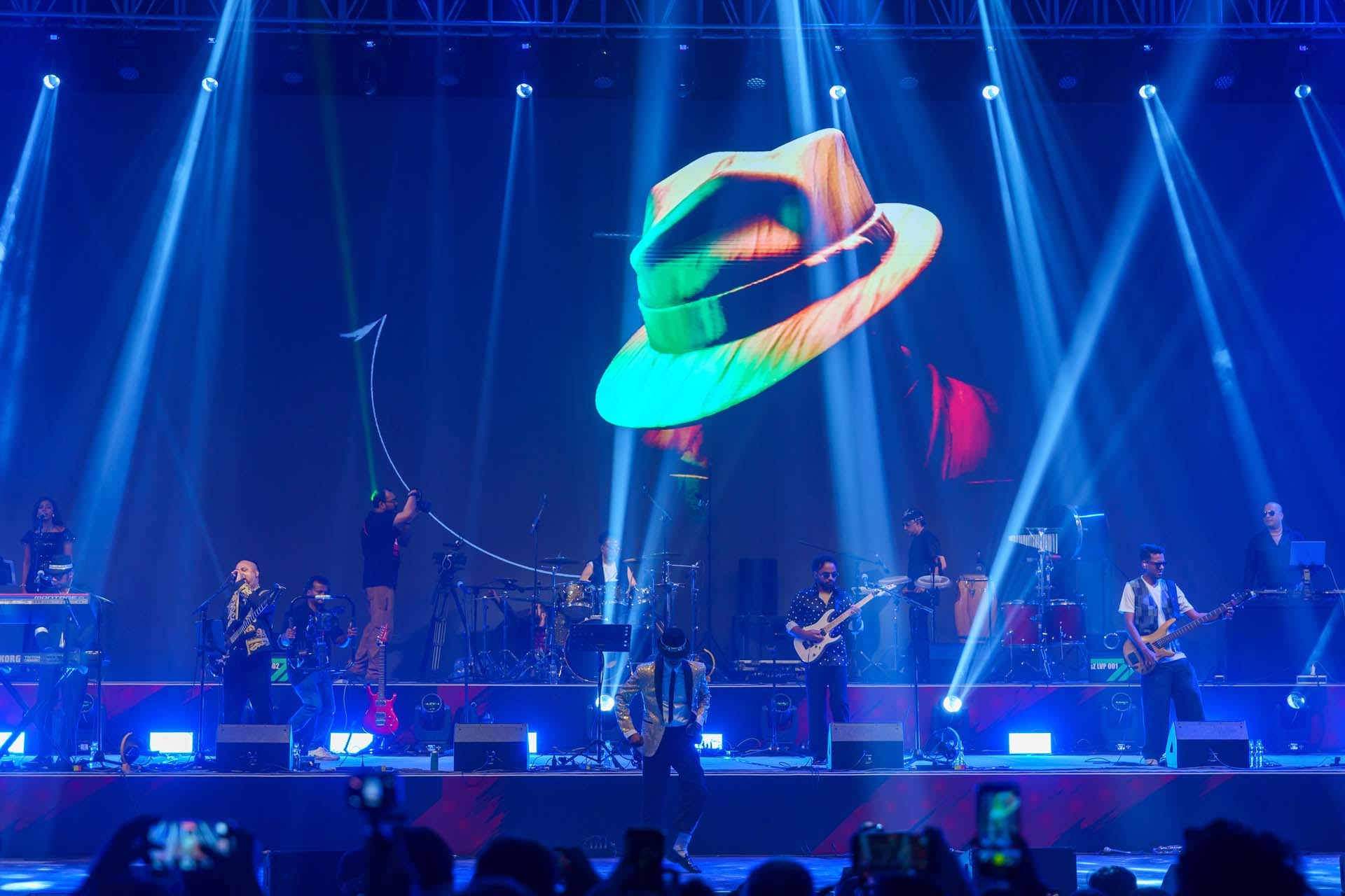 Michael Jackson set lighting and LED content locked to a single documented colour palette, Warfaze tribute Dhaka