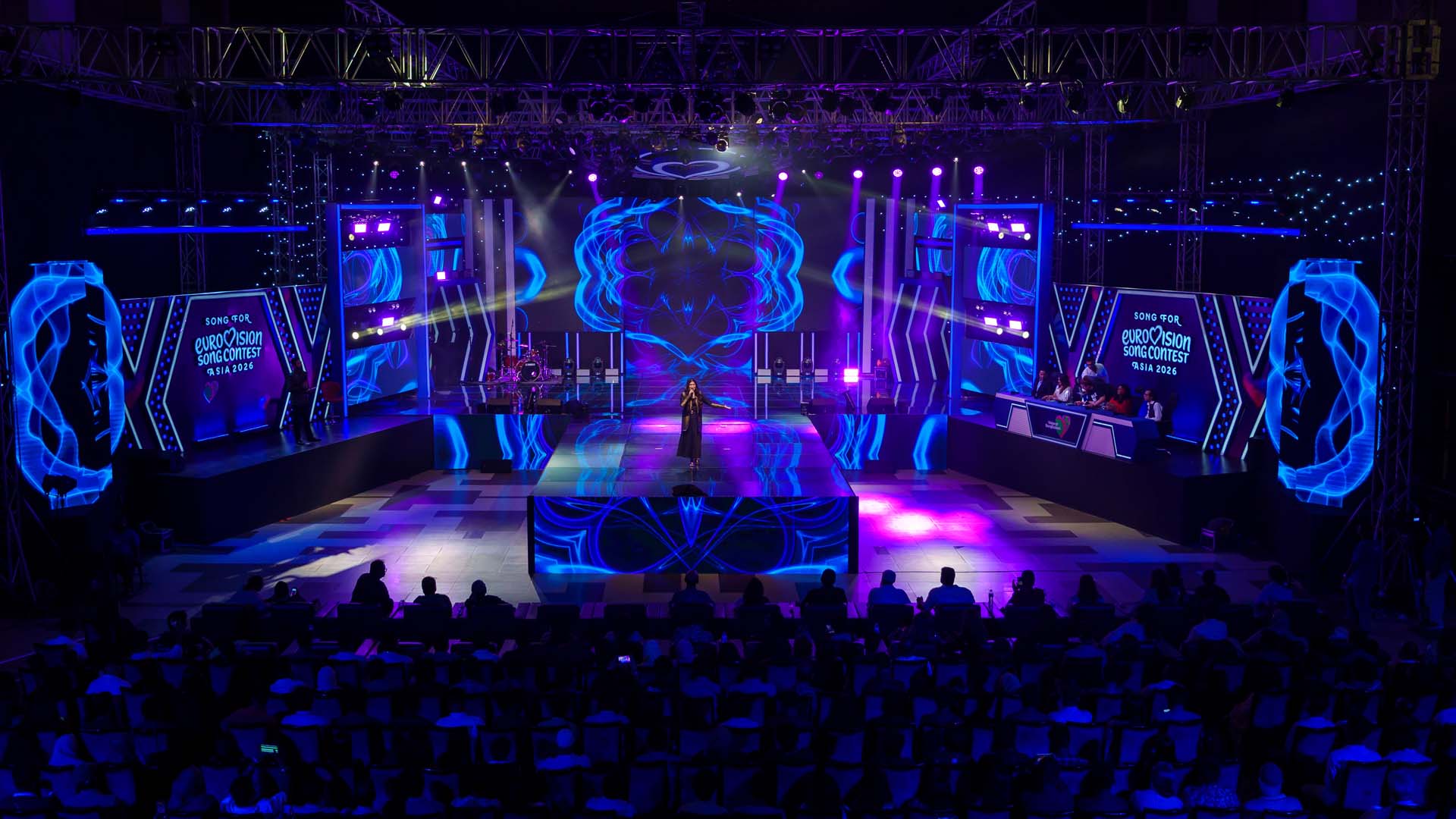 Eurovision Asia Voice of Bangladesh: Visuals by Studio Z BD 4 Blue spiral LED visuals on the main stage and side LED walls