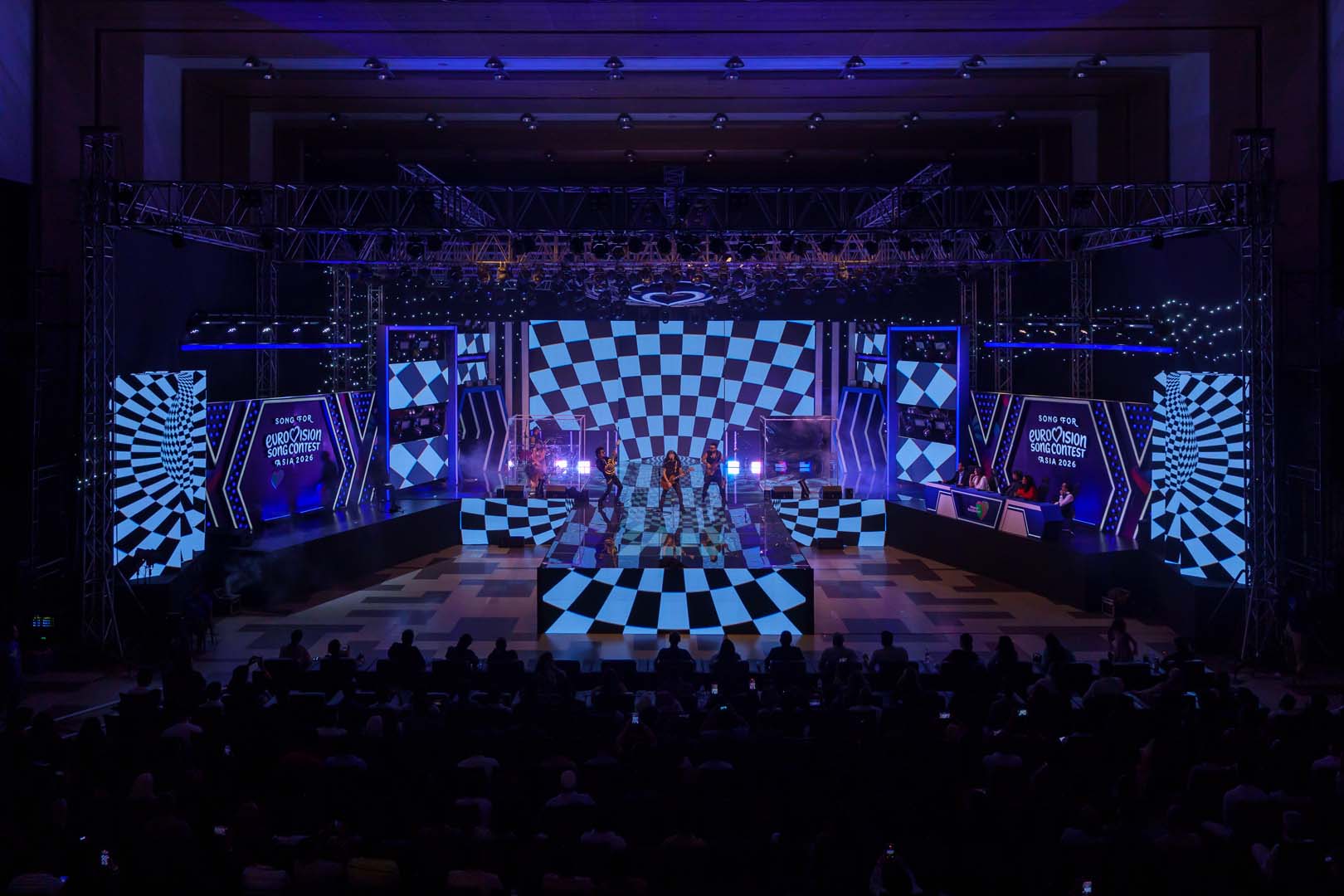 Eurovision Asia Voice of Bangladesh: Visuals by Studio Z BD 2 Black and white checkerboard LED visuals on the main stage and side walls